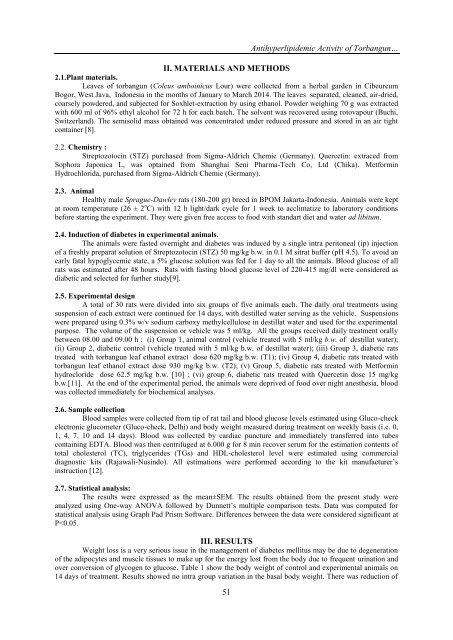 Antihyperlipidemic Activity of Torbangun Extract (Coleus amboinicus Lour) on Diabetic Rats Induced by Streptozotocin