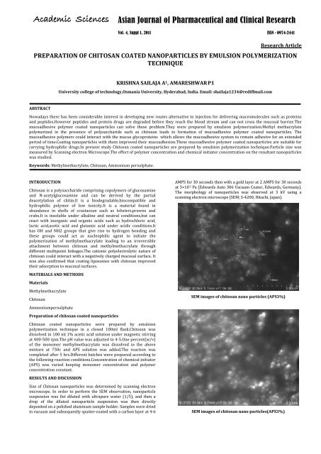 preparation of chitosan coated nanoparticles by emulsion ...