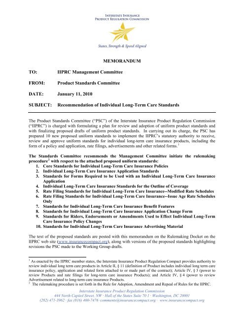 Transmittal Memo from Product Standards Committee submitted 1 ...