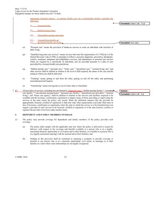 core standards for individual long term care insurance policies