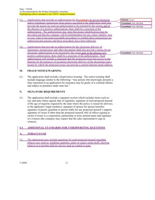 Amendment to the Individual Life Application Standards - Interstate ...