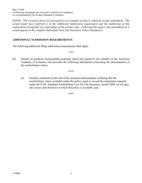 amendment for actuarial certification of compliance - Interstate ...