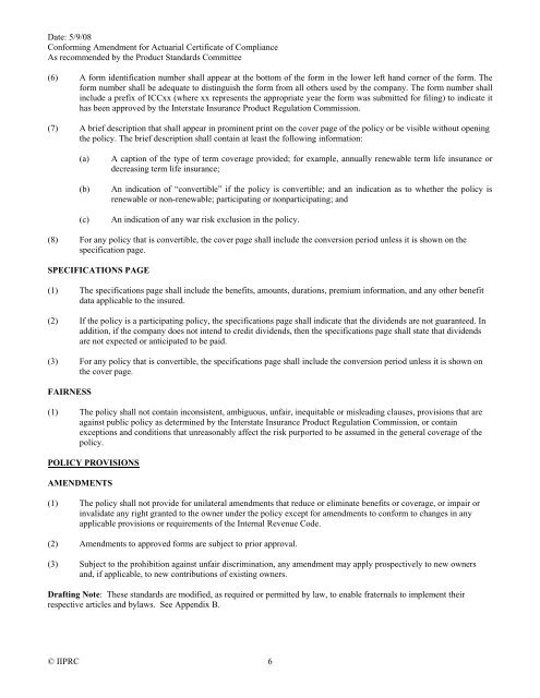 amendment for actuarial certification of compliance - Interstate ...