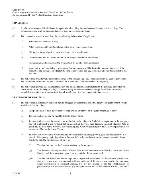 amendment for actuarial certification of compliance - Interstate ...