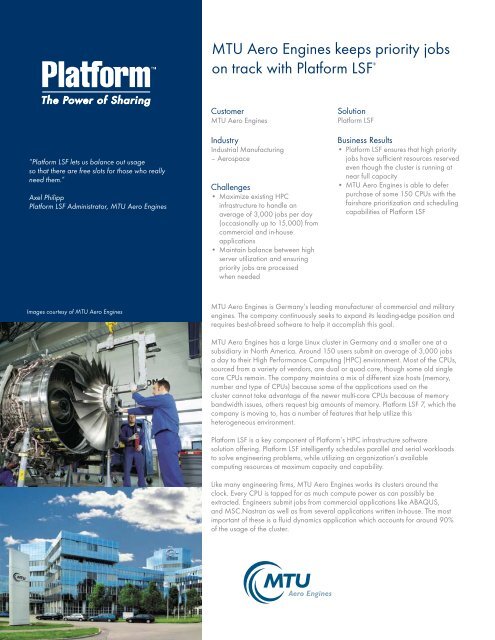 MTU Aero Engines keeps priority  jobs on track with Platform LSFÃ‚Â®