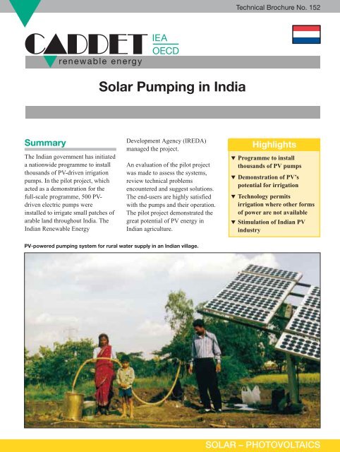 Solar Pumping in India - CADDET Renewable Energy