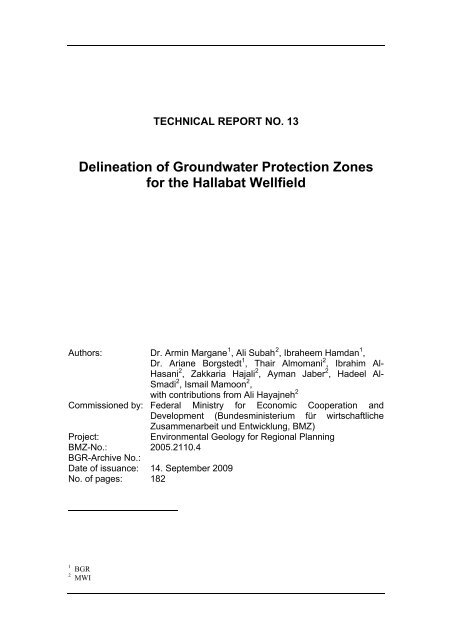 Delineation of Groundwater Protection Zones for the Hallabat Wellfield