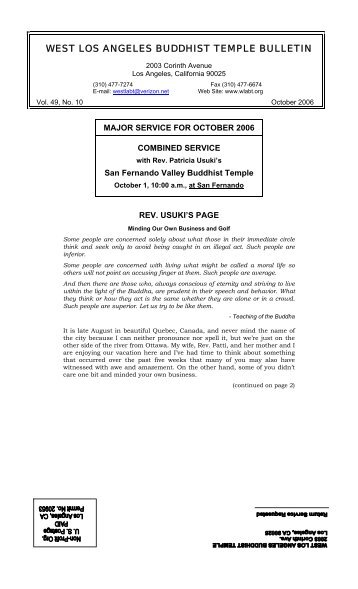 2006 October Bulletin - West Los Angeles Buddhist Temple