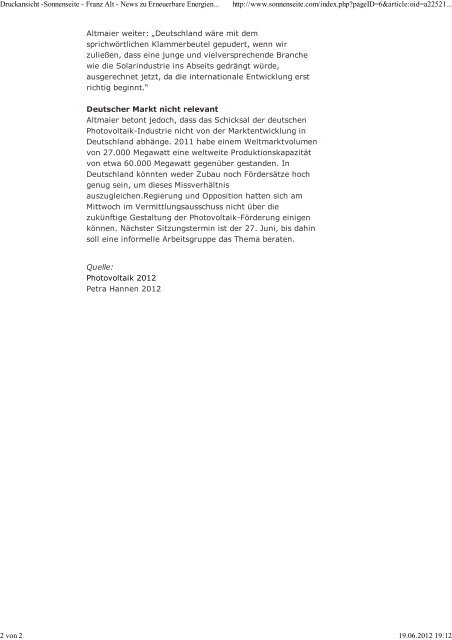 Altmeyer will Photovoltaik-Ausbau bremsen( 19.06.2012 (pdf) - verena