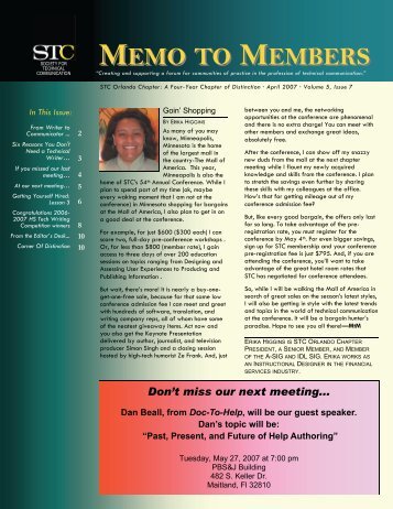 MEMO TO MEMBERS - Orlando Chapter STC