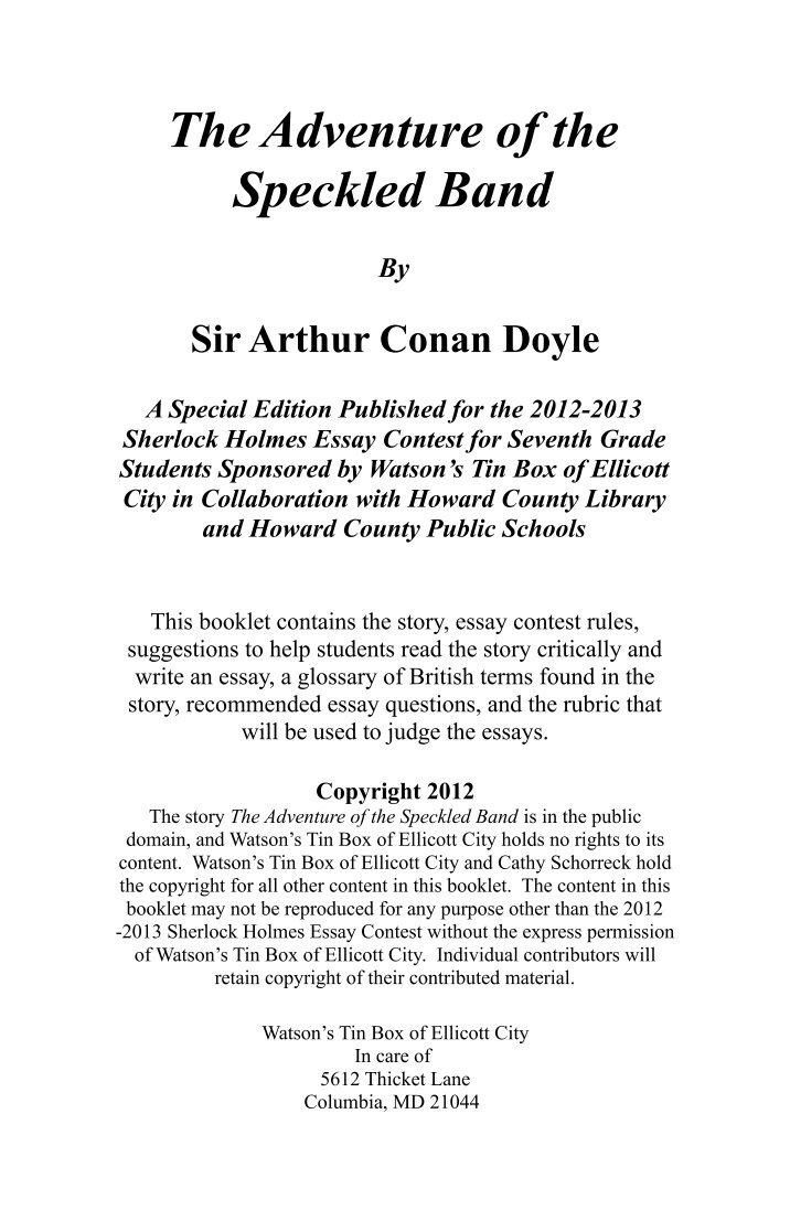 the speckled band by sherlock holmes essay the speckled band by sherlock holmes essay