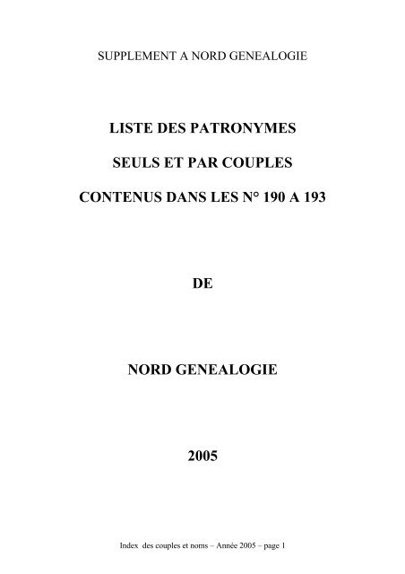 SUPPLEMENT A NORD GENEALOGIE - Site du Groupement ...