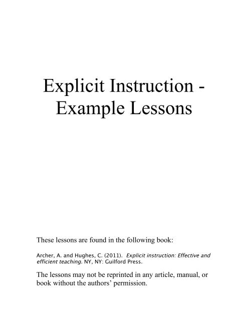 Explicit Instruction - Example Lessons - Lease