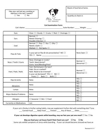 Cat Exam Form - Olde Towne Pet Resort