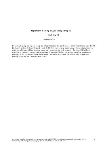 Reglement melding ongewenst gedrag HZ