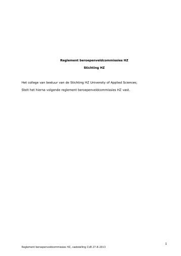 Overige regelingen - reglement beroepenveldcommissies