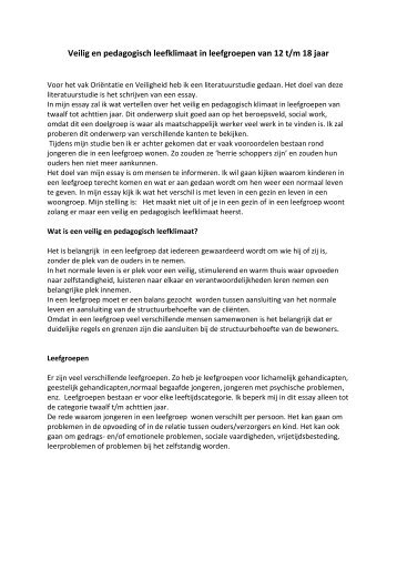Veilig en pedagogisch leefklimaat in leefgroepen van 12 t/m 18 jaar