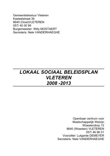 LOKAAL SOCIAAL BELEIDSPLAN 2008 – 2013 - Gemeente Vleteren