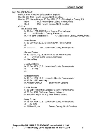 Boone, Squire - Genealogy Research Papers