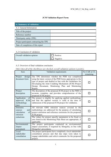 JCM Validation Report Form A. Summary of validation A.1. General ...