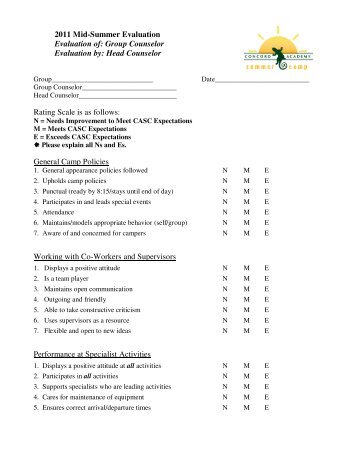 2011 Mid-Summer Evaluation Evaluation of: Group Counselor ...