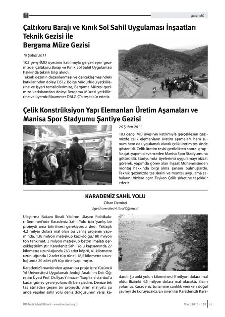 Mart 2011 - SayÄ±: 157 (4398 KB) - Ä°zmir - Ä°nÅaat MÃ¼hendisleri OdasÄ±