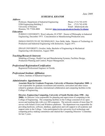 Curriculum Vitae - UH Department of Industrial Engineering