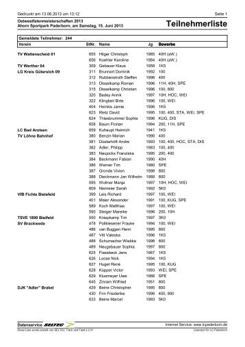 Teilnehmerliste - LC Paderborn