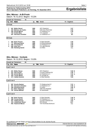 Ergebnisliste - LC Paderborn