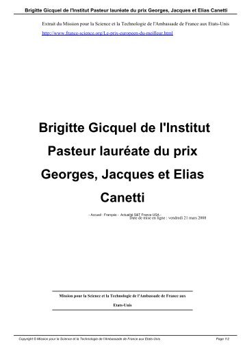 Brigitte Gicquel de l'Institut Pasteur laurÃ©ate du prix Georges ...