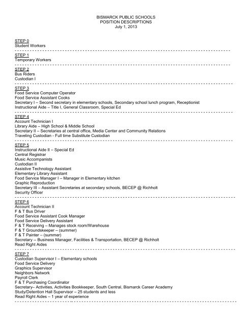 Support Staff Salary Schedule - Bismarck Public Schools