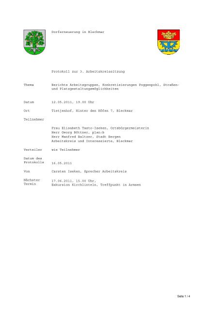 Protokoll zur 3. Arbeitskreissitzung vom 12.Mai 2011 - Bleckmar