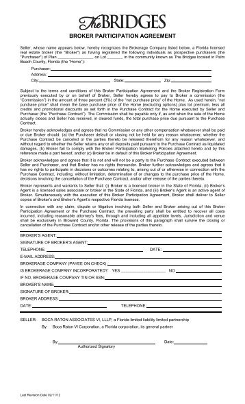 BROKER PARTICIPATION AGREEMENT - GL Homes