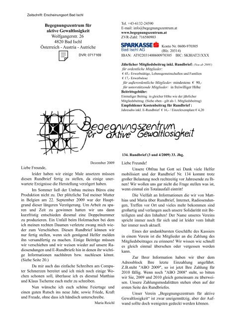 Rundbrief Nr. 134 (3 und 4/2009) - Begegnungszentrum fÃ¼r aktive ...