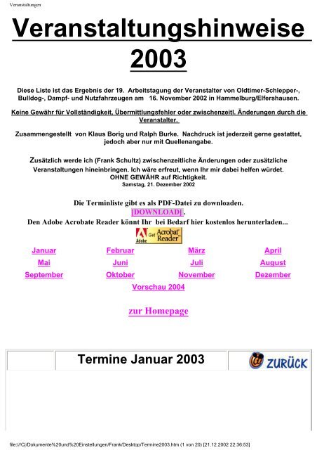 Veranstaltungshinweise 2003 - Holderfreunde.de