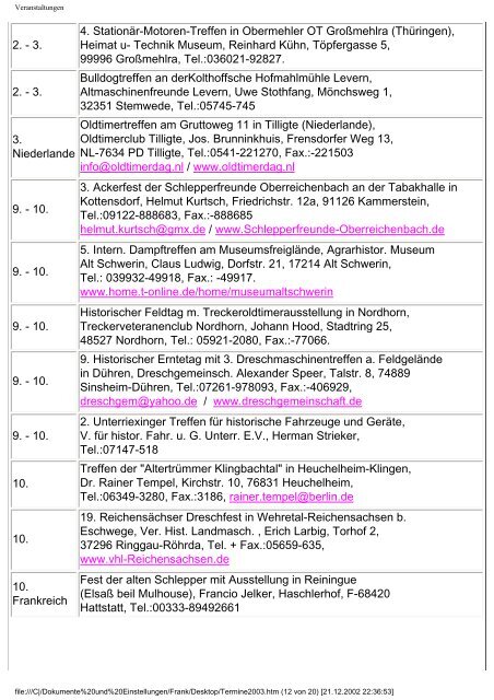 Veranstaltungshinweise 2003 - Holderfreunde.de