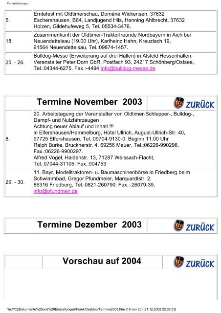 Veranstaltungshinweise 2003 - Holderfreunde.de