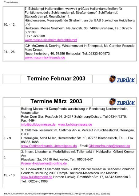 Veranstaltungshinweise 2003 - Holderfreunde.de