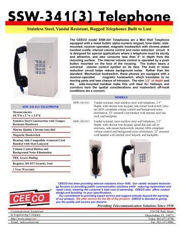 SSW-341(3) Telephone Stainless Steel, Vandal Resistant ... - Ceeco