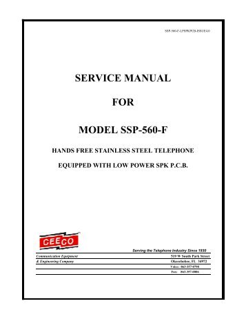 service manual for model ssp-560-f hands free ... - Ceeco.com