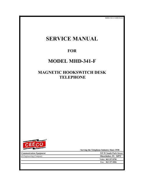 service manual for model mhd-341-f magnetic ... - Ceeco.com