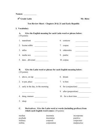 8 Grade Latin Mr. Rietz Test Review Sheet ... - Bgawebsites.org