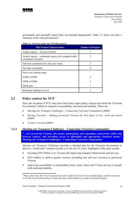 Transport Connections Evaluation Report - TDSA