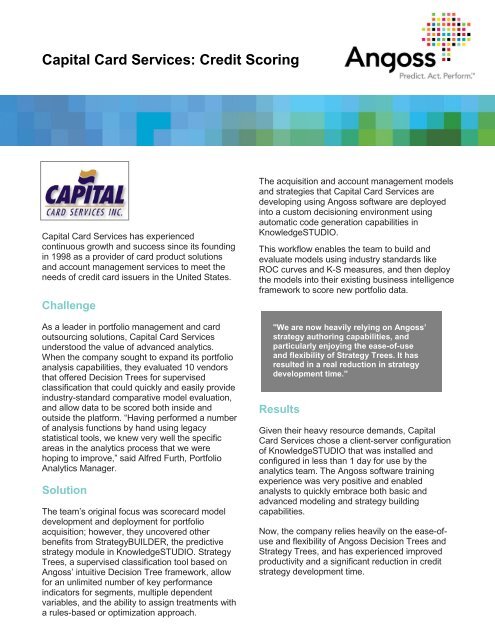 Capital Card Services Credit Scoring - Angoss Software Corporation