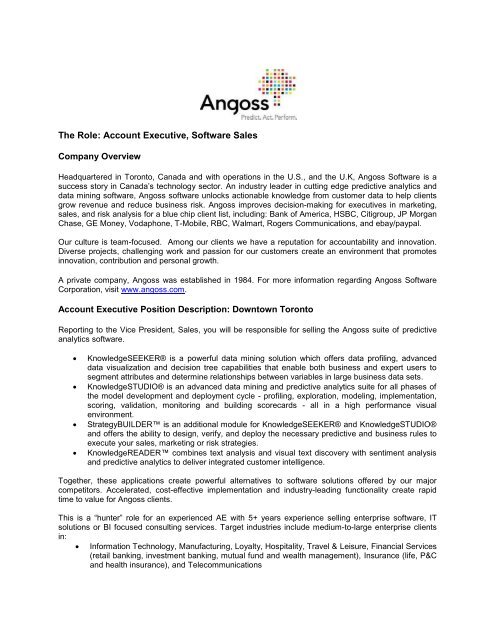 Account Executive, Software Sales - Angoss Software Corporation