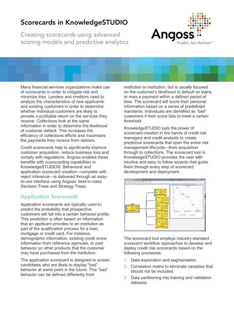 Scorecards in KnowledgeSTUDIO - Angoss Software Corporation