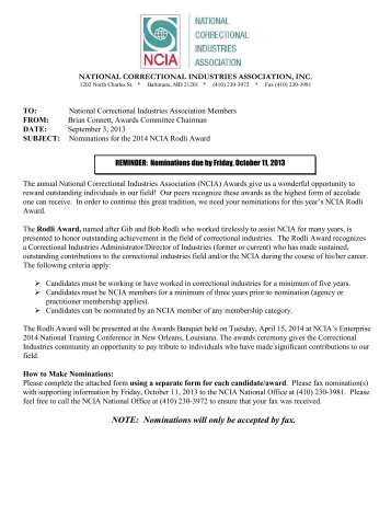 Rodli Award Nomination form - National Correctional Industries ...