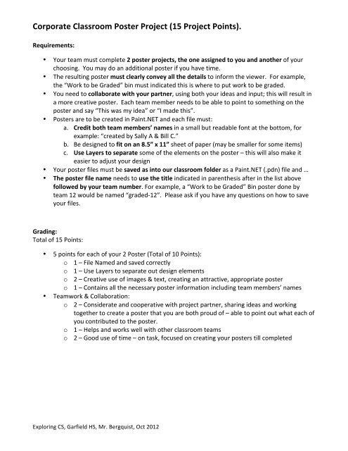 Corporate Classroom Poster Project - Garfield Computer Science