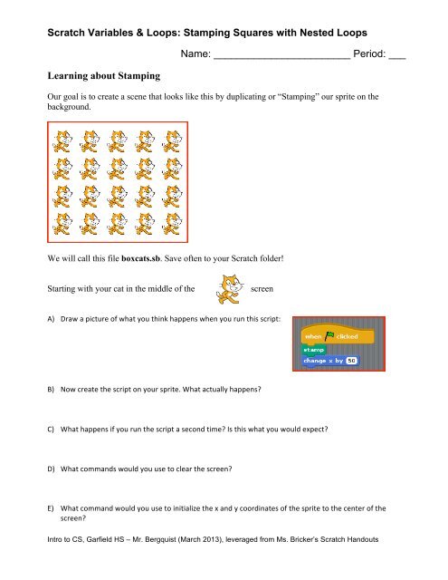 Stamping a box Worksheet