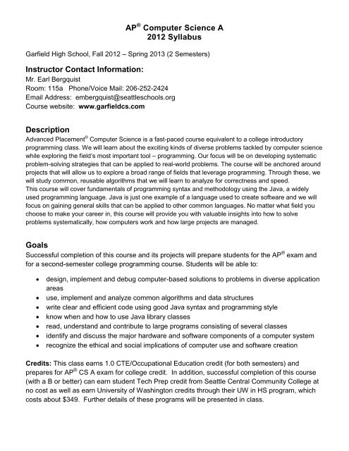 Ap Cs Syllabus Garfield Computer Science - 
